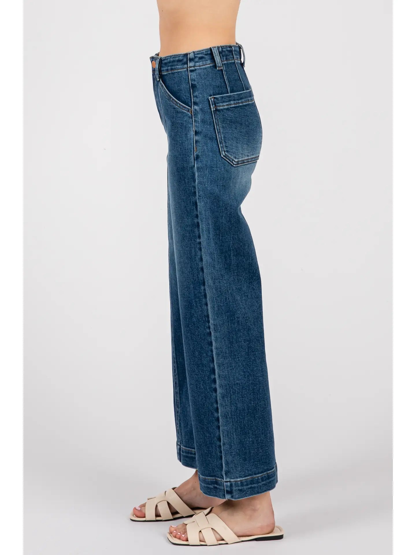 Paola Wide Leg - Seams - Dark Wash - Elle Maxine