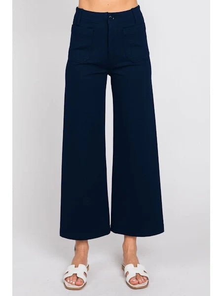 Ponte Wide Leg Pants - Navy - Elle Maxine