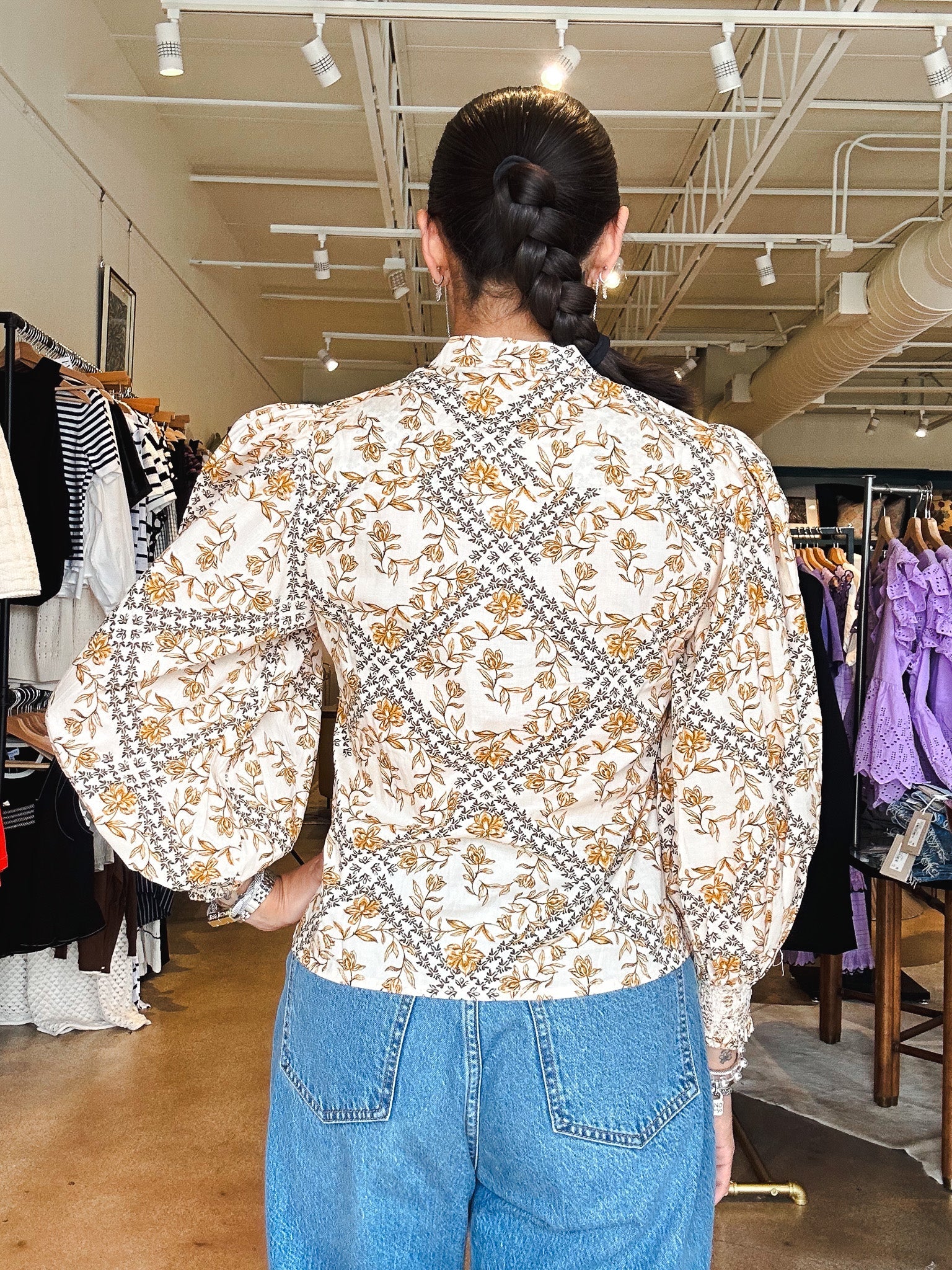 Sabrina Long Sleeve Top - Natural Floral - Elle Maxine