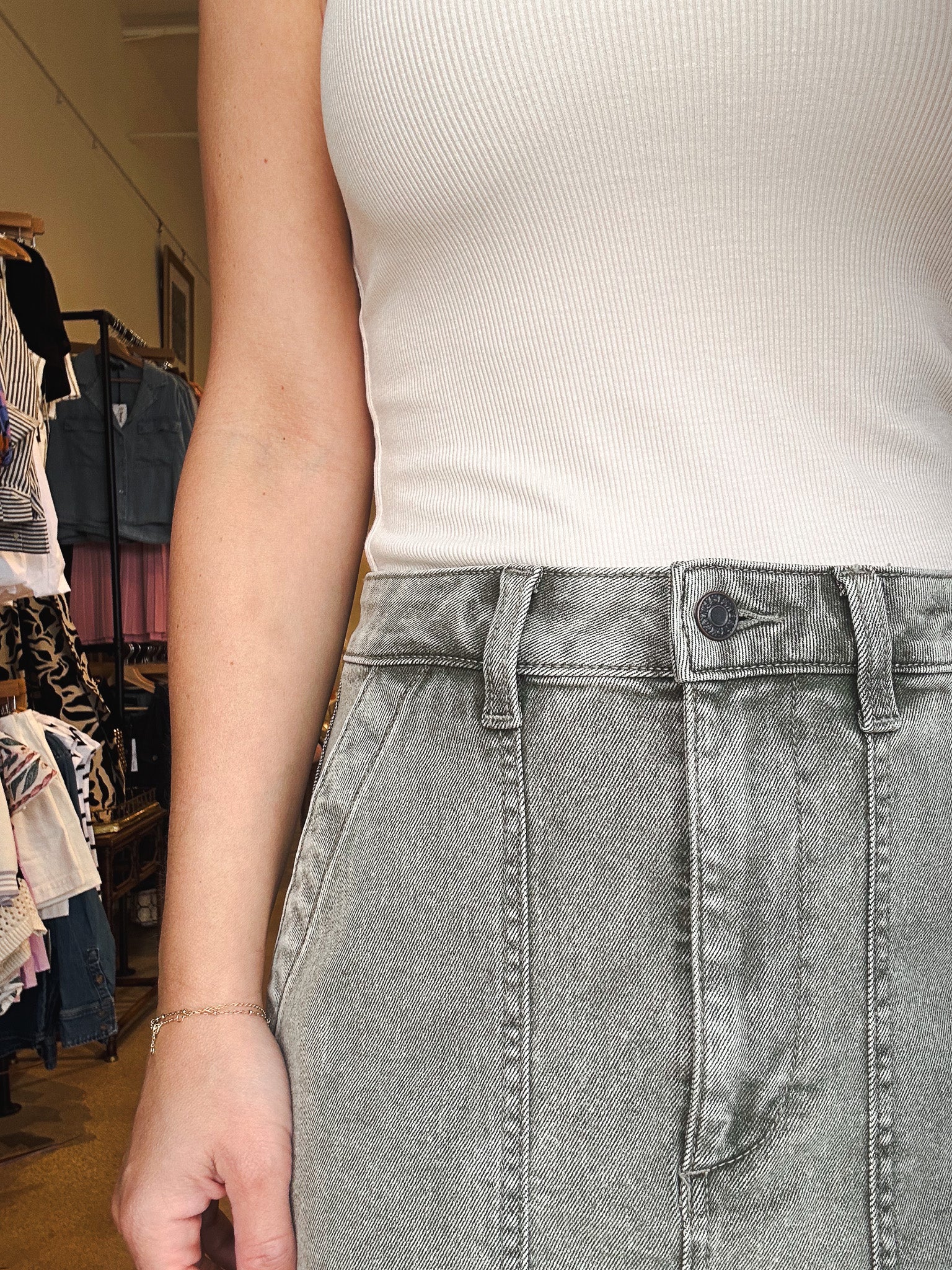 Sunwashed Denim Utility Skirt - Olive - Elle Maxine