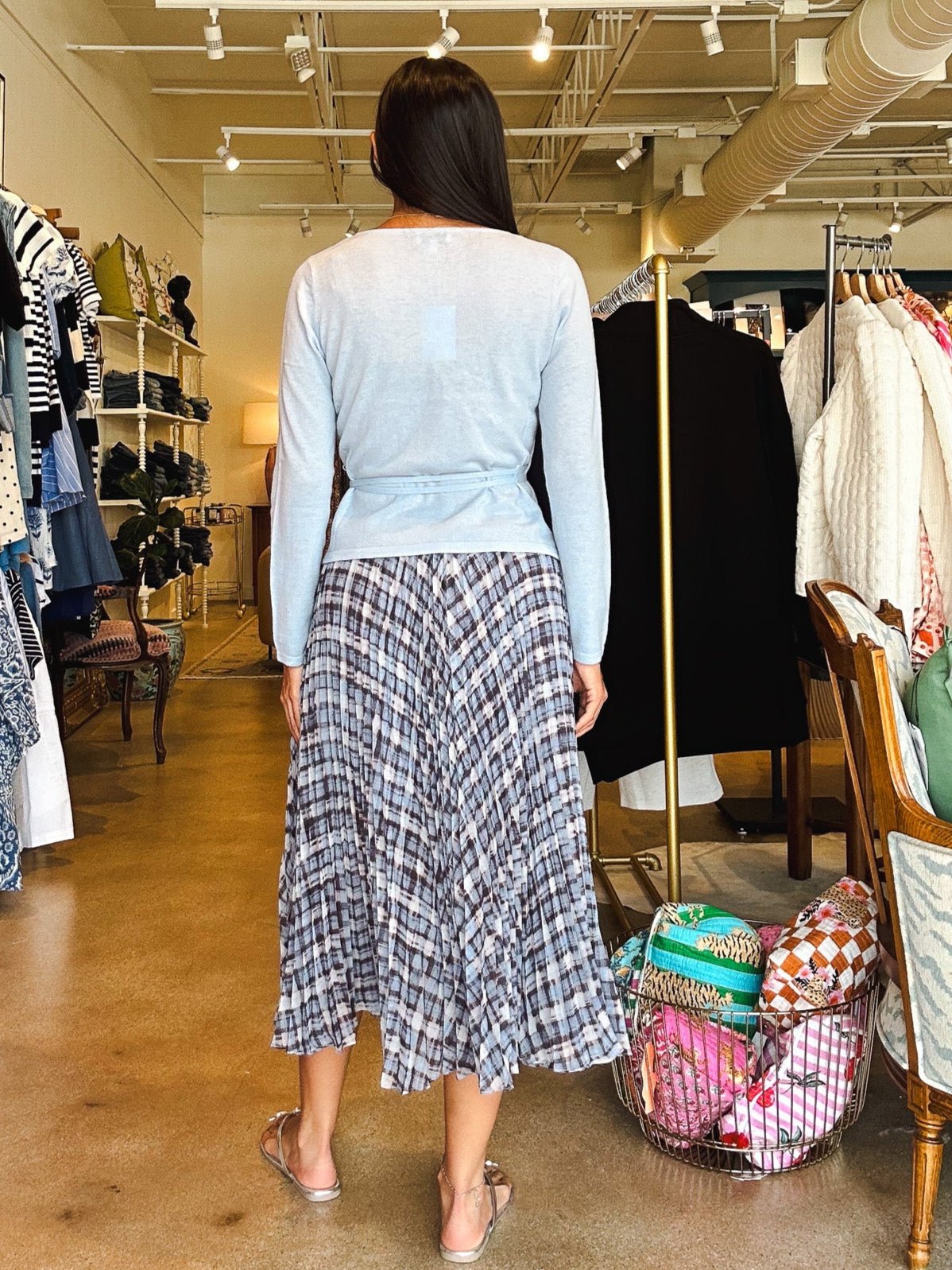 Talia Pleated Midi Skirt - Blue Plaid - Elle Maxine