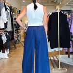 Toni Wide Leg Poplin Pant - Navy - Elle Maxine