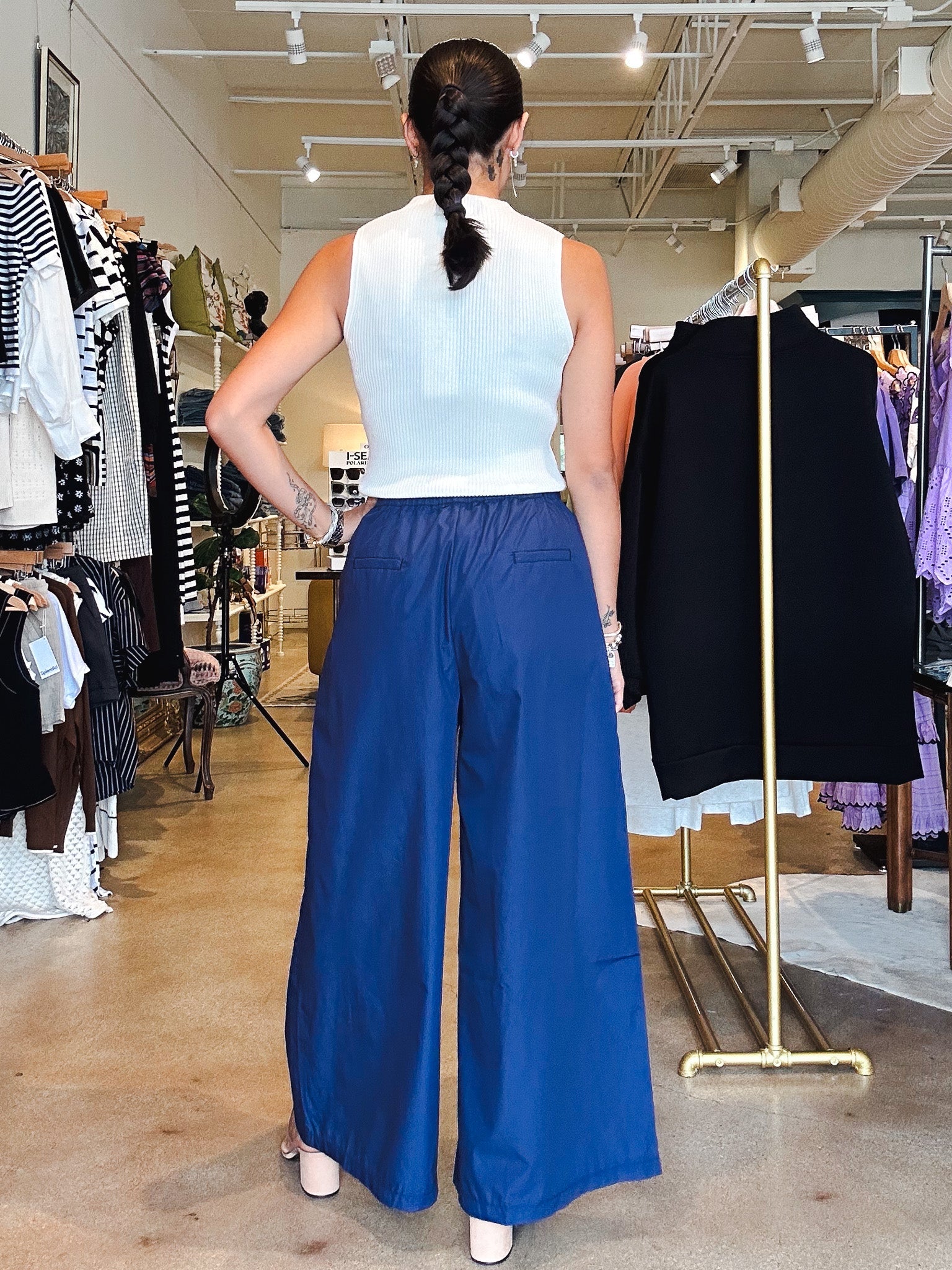 Toni Wide Leg Poplin Pant - Navy - Elle Maxine