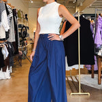 Toni Wide Leg Poplin Pant - Navy - Elle Maxine