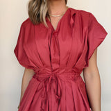 Nora Pleated Tie Waist Peplum Blouse