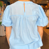 Emma Lace Trim Top- Light Blue