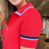Amy Pointelle Stitched Polo Cardigan