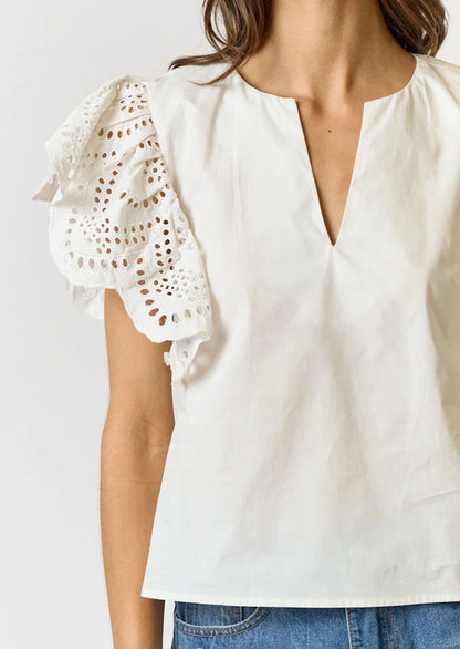 Natasha Eyelet Ruffle Top