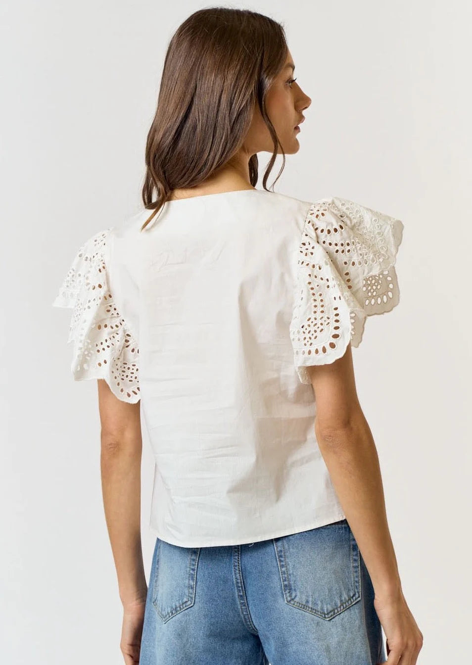 Natasha Eyelet Ruffle Top