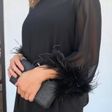 Harley Feather Trim Long Sleeve Dress