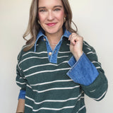 Val Denim Collar Stripe Sweater
