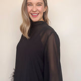 Harley Feather Trim Long Sleeve Dress