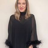 Harley Feather Trim Long Sleeve Dress