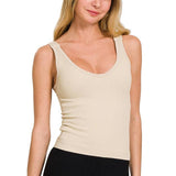 Ribbed Padded V-Neck Tank Top