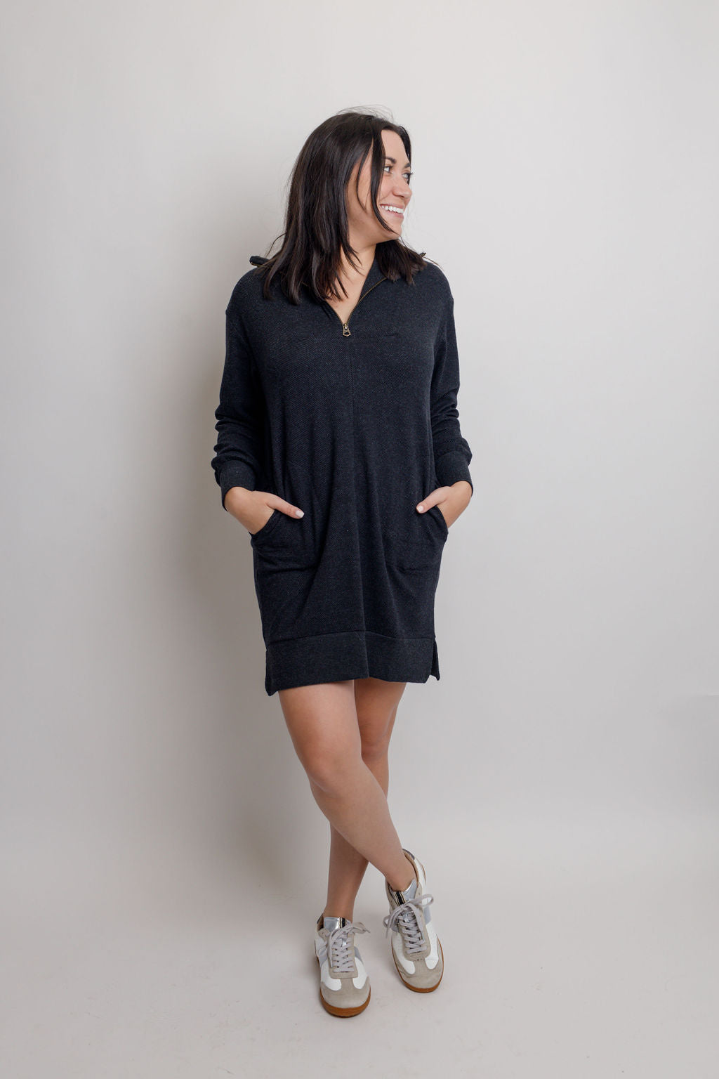 Legend Quarter Zip Dress- Black