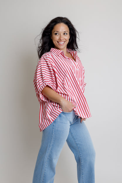 Tyla Stripe Blouse- Red