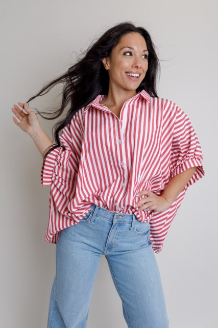 Tyla Stripe Blouse- Red