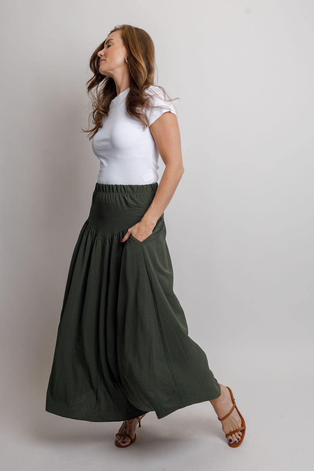 Santi Drop Waist Skirt- Olive