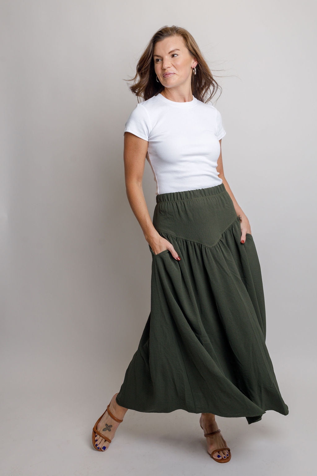 Santi Drop Waist Skirt- Olive