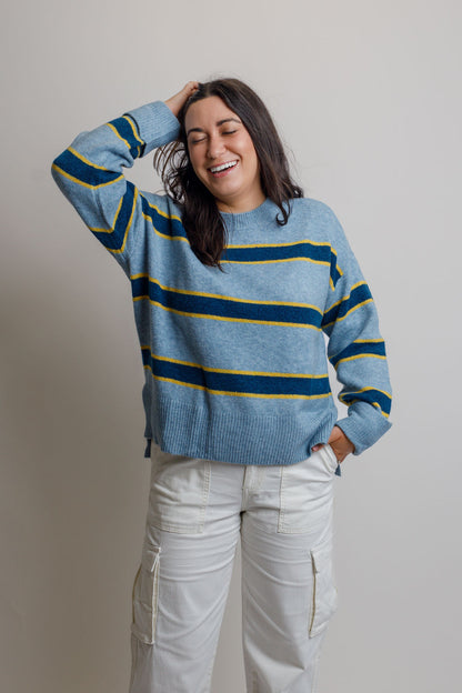 Keeper Crewneck- Teal Stripe