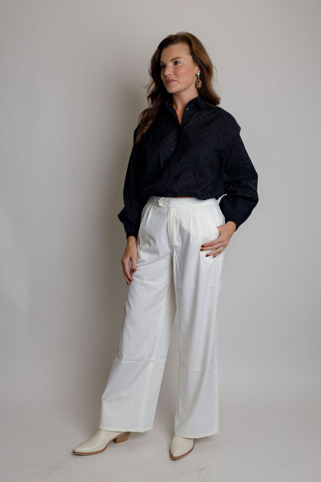 Sophia Wide Leg Trouser- Bone