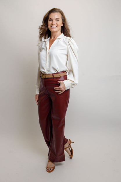 Adler Leather Pant- Maroon