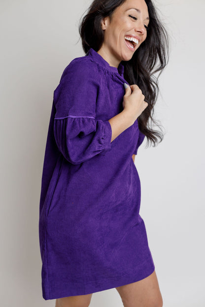 Puff Sleeve Collar Dress- Purple