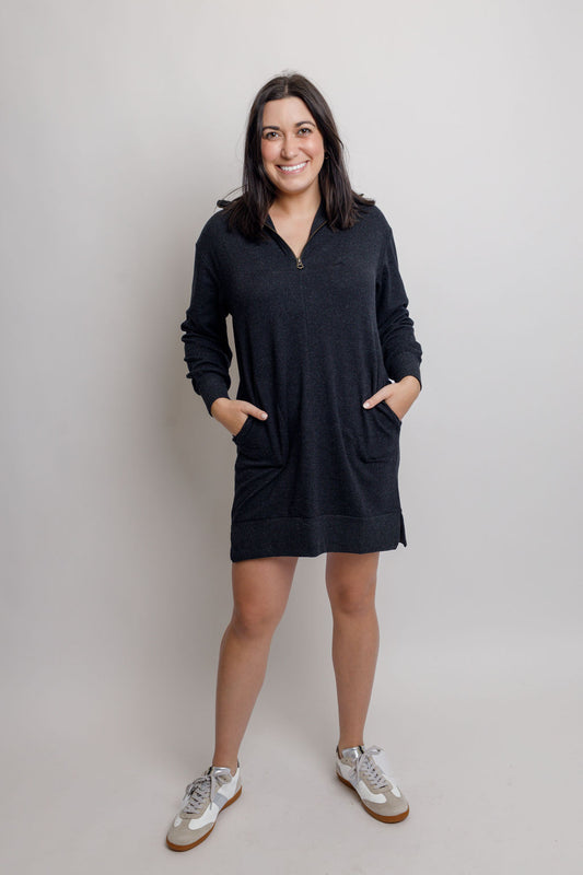 Legend Quarter Zip Dress- Black