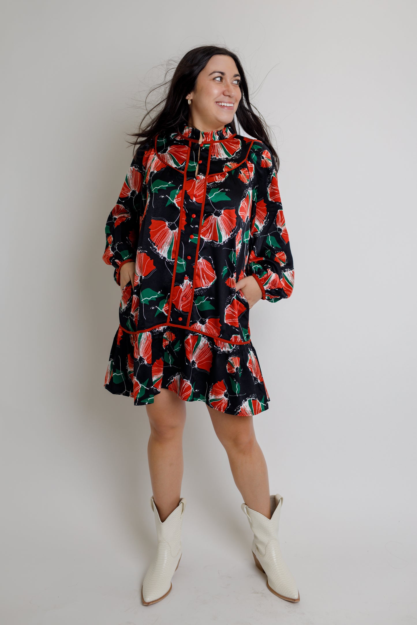 Trimmed Yoke Dress- Poppy