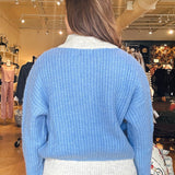 Chenille Front Pocket Cardigan- Blue/Gray