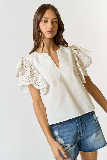 Natasha Eyelet Ruffle Top