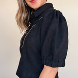 Vynessa Faux Suede Piping Detail Top