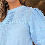 Emma Lace Trim Top- Light Blue