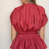 Nora Pleated Tie Waist Peplum Blouse