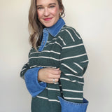 Val Denim Collar Stripe Sweater