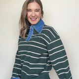 Val Denim Collar Stripe Sweater
