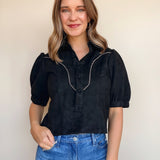 Vynessa Faux Suede Piping Detail Top