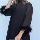 Harley Feather Trim Long Sleeve Dress