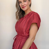 Nora Pleated Tie Waist Peplum Blouse