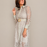 Anthea Belted Lace Midi Dress