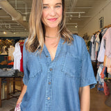 Brandon Button Down Top- Denim