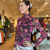 Mesh Mock Neck Top- Berry Glow