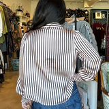 Kat Smocked Cuff Stripe Top- Goldie