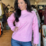 Monograph Mock Neck Sweater- Dewy Pink