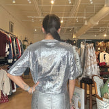 Bianca Sequin Crew Neck Top- Silver