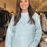 Femme Openwork Sweater- Aqua