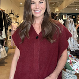 Veronica V-Neck Sweater Vest- Burgundy