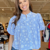 Julia Gingham Floral Puff Sleeve Blouse