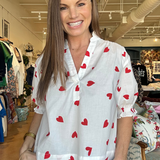 Cupid Puff Sleeve Top- Hearts