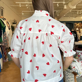 Cupid Puff Sleeve Top- Hearts